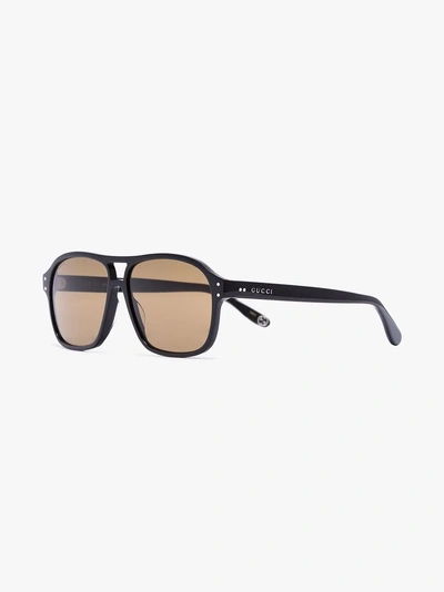 Shop Gucci Eyewear Klassische Pilotenbrille In Black