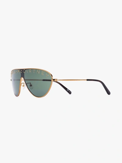 Shop Stella Mccartney Eyewear Black And Gold Tone Stud Logo Aviator Sunglasses