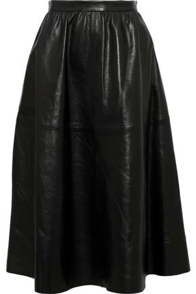 Shop Valentino Woman Gathered Leather Skirt Black