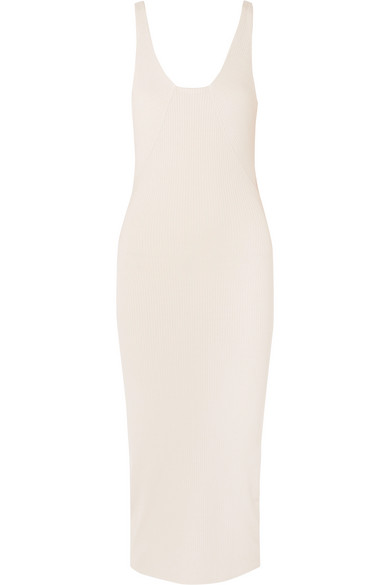 ribbed cream midi dress