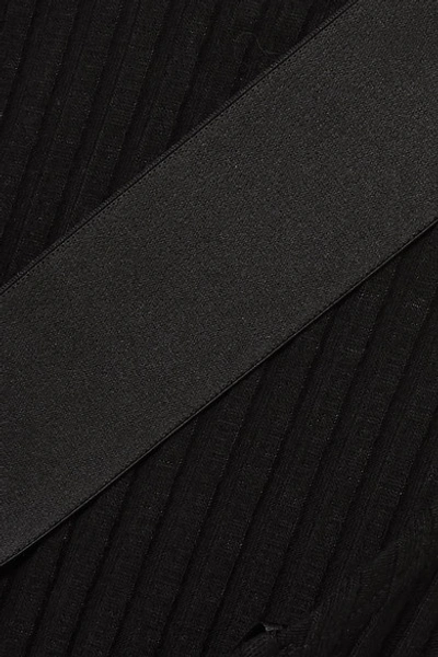Shop The Range Framed Satin-trimmed Ribbed Stretch-jersey Thong Bodysuit In Black