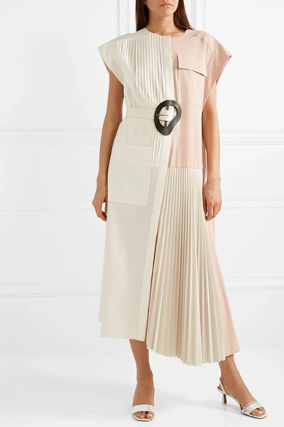 Shop Tibi Edith Color-block Pleated Crepe Midi Dress In Blush