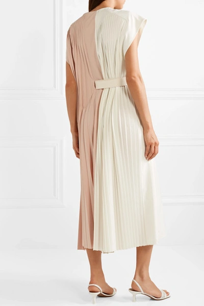 Shop Tibi Edith Color-block Pleated Crepe Midi Dress In Blush