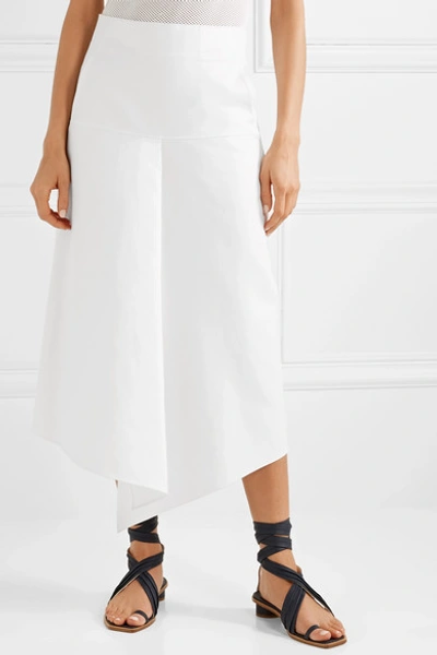 Shop Tibi Asymmetric Compact Cotton Midi Skirt In White