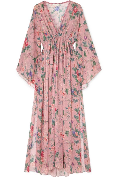 Shop Anjuna Renata Floral-print Gauze Maxi Dress In Baby Pink