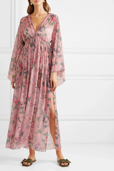 Shop Anjuna Renata Floral-print Gauze Maxi Dress In Baby Pink