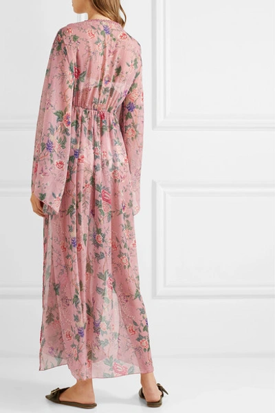 Shop Anjuna Renata Floral-print Gauze Maxi Dress In Baby Pink