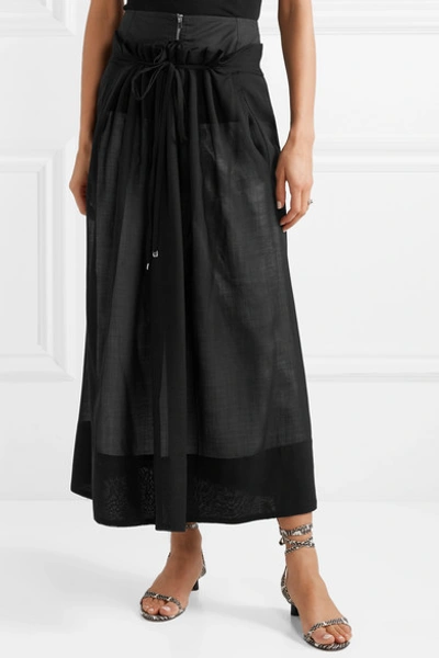 Shop Tibi Layered Wool-blend Midi Skirt In Black