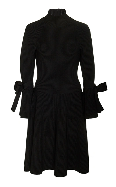 Shop Carolina Herrera Tie-detailed Ruffled Knit Dress In Black
