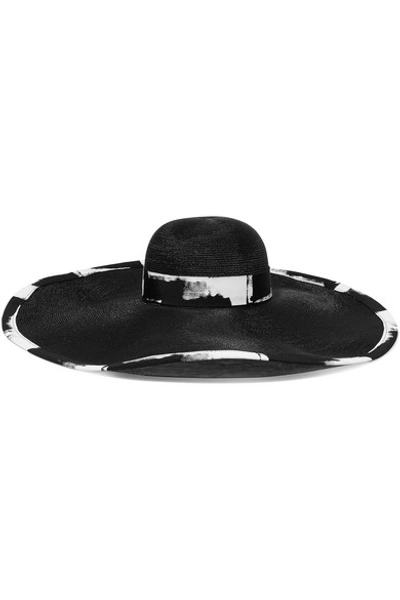 Shop Eugenia Kim Sydney Printed Grosgrain-trimmed Woven Faux Raffia Hat In Black