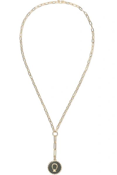 Shop Foundrae Horseshoe 18-karat Gold, Enamel And Diamond Necklace