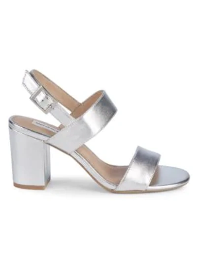 Shop Saks Fifth Avenue Erica Metallic Block-heel Slingback Sandals In Silver
