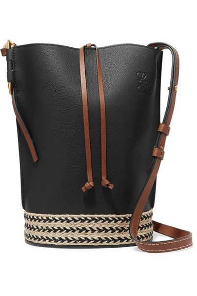 Shop Loewe Gate Jute-trimmed Textured-leather Bucket Bag In Black