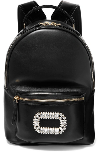 Shop Roger Vivier Sexy Choc Crystal-embellished Glossed-leather Backpack In Black