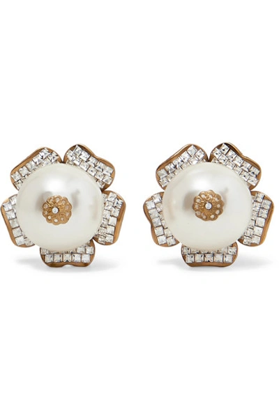 Shop Dolce & Gabbana Gold-tone, Crystal And Faux Pearl Clip Earrings