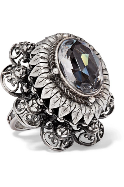 Shop Alexander Mcqueen Silver-tone And Crystal Ring