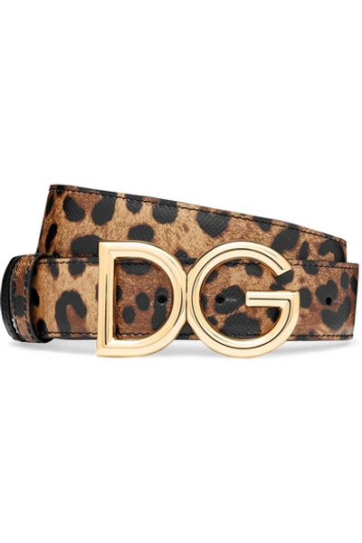 Shop Dolce & Gabbana Reversible Leopard-print Textured-leather Belt In Leopard Print