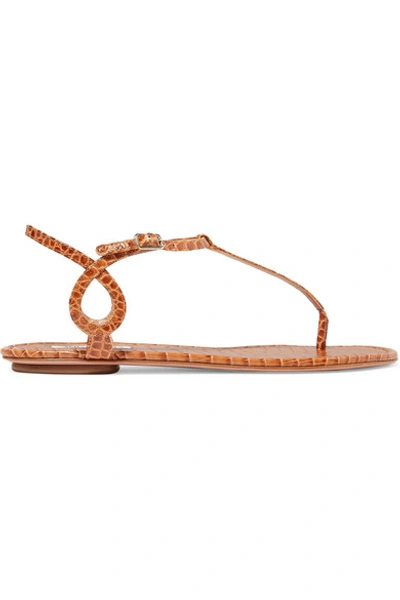 Shop Aquazzura Almost Bare Croc-effect Leather Sandals In Tan