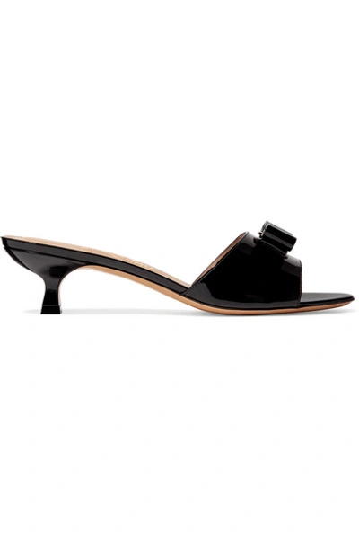 Shop Ferragamo Ginostra Bow-embellished Patent-leather Mules In Black