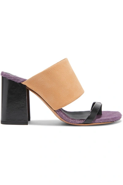 Shop Dries Van Noten Leather And Calf Hair Mules In Sand