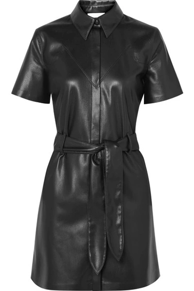 Shop Nanushka Roberta Belted Vegan Leather Mini Dress In Black
