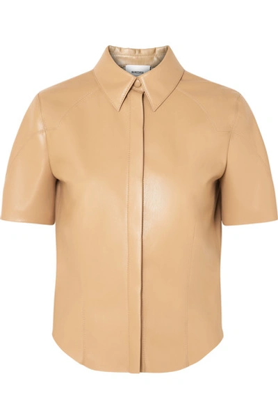 Shop Nanushka Clare Vegan Leather Shirt In Beige