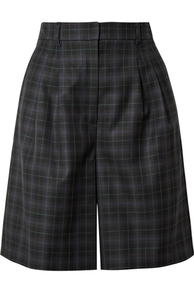 Shop Tibi Checked Wool-blend Twill Shorts In Black