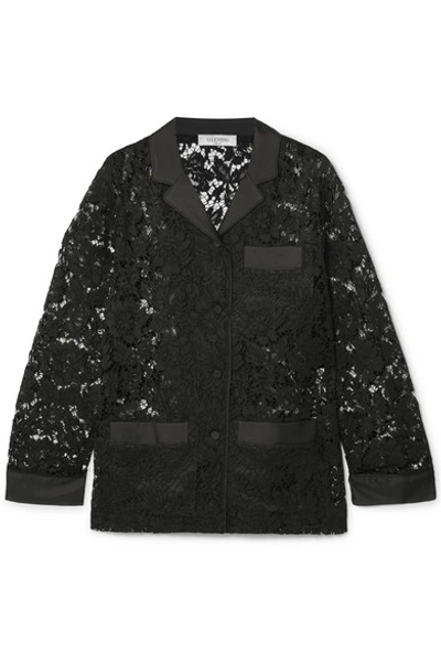 Shop Valentino Satin-trimmed Corded Lace Shirt In Black