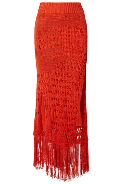 Shop Altuzarra Benedetta Fringed Open-knit Cotton-blend Maxi Skirt In Orange