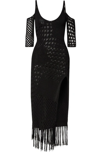 Shop Altuzarra Octavia Fringed Crocheted Cotton-blend Midi Dress In Black