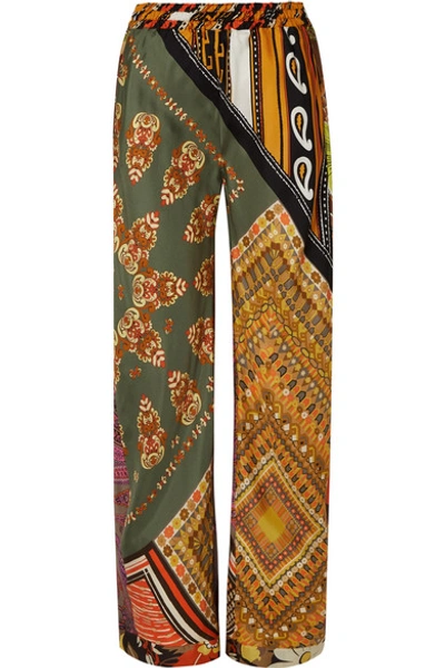 Shop Chloé Printed Silk-satin Wide-leg Pants In Orange