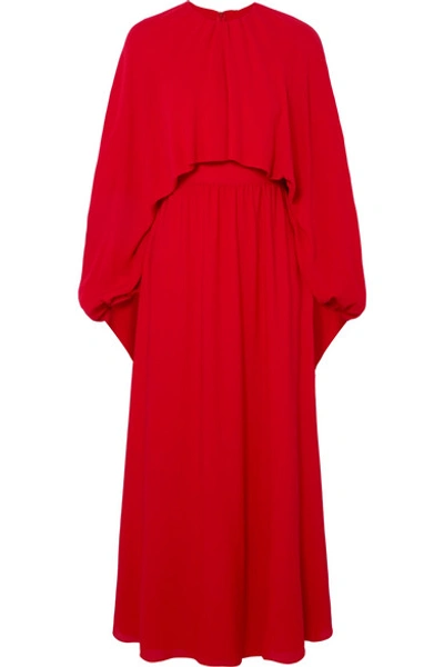 Shop Valentino Cape-effect Silk-crepe Gown In Red