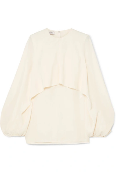 Shop Valentino Cape-effect Silk-crepe Blouse In Ivory