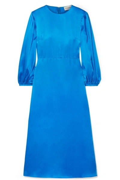Shop Mansur Gavriel Silk-satin Midi Dress In Bright Blue