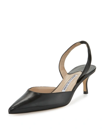 Shop Manolo Blahnik Carolyne Leather Low-heel Slingback Pump In Black
