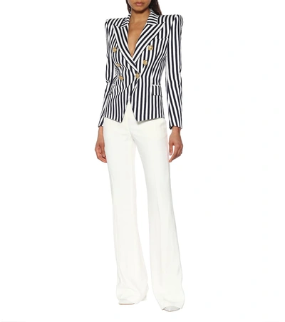 Shop Balmain Striped Cotton Blazer In Blue