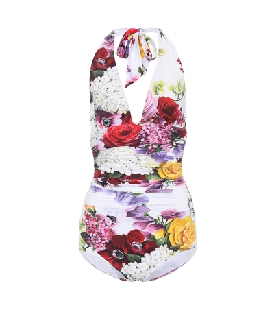 Shop Dolce & Gabbana Floral Halter One-piece Swimsuit In Multicoloured
