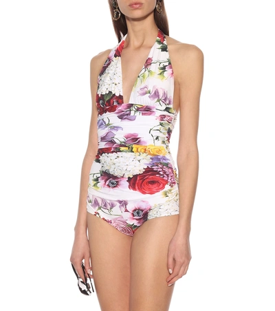 Shop Dolce & Gabbana Floral Halter One-piece Swimsuit In Multicoloured