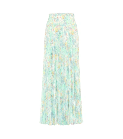 Shop Prada Floral Crêpe Midi Skirt In Blue