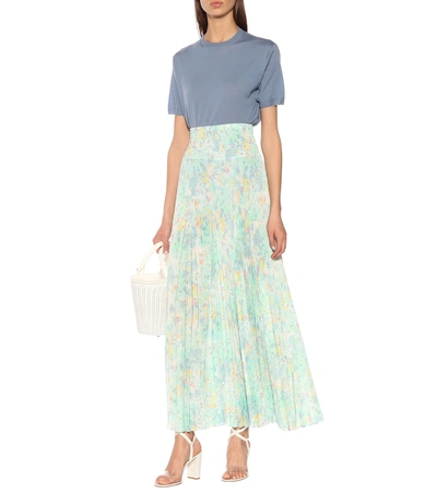 Shop Prada Floral Crêpe Midi Skirt In Blue