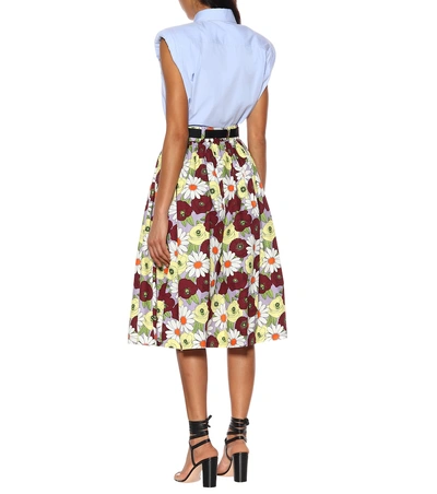 Shop Prada Floral Cotton Midi Skirt In Purple