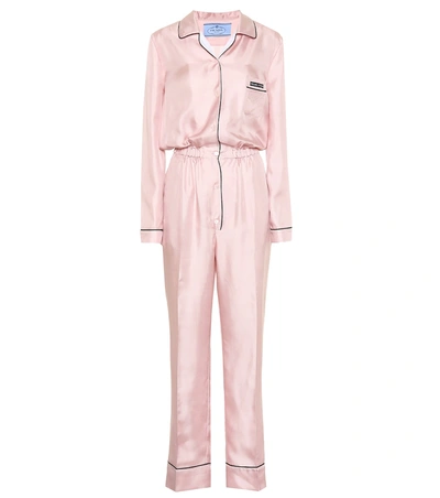 Shop Prada Silk Jumpsuit In Pink