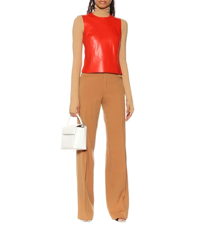 Shop Acne Studios Leather And Ribbed-knit Top In Red