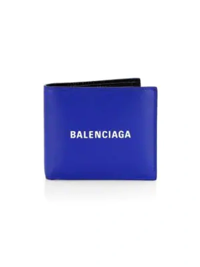 Shop Balenciaga Leather Logo Wallet In Blue White