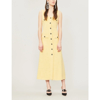 Shop Alessandra Rich Button-down Sleeveless Cotton-blend Dress In Yellow