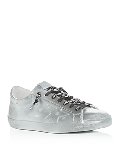 Shop Golden Goose Men's Distressed Leather Low-top Sneakers In Silver