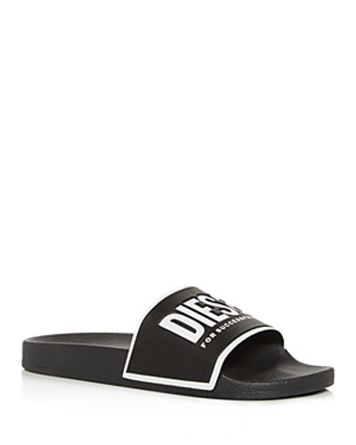Shop Diesel Men's Sa-valla Logo Slide Sandals In Black