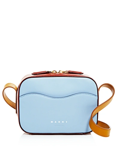 Shop Marni Small Color-block Leather Shell Bag In Blue Rock/gold