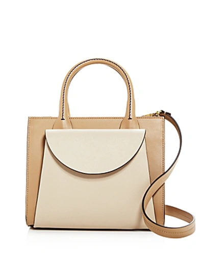 Shop Marni Small Leather Satchel In Camel/beige/gold