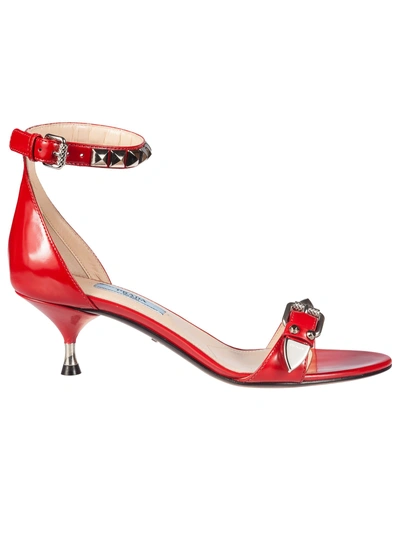 Shop Prada Strappy Sandals In Rosso